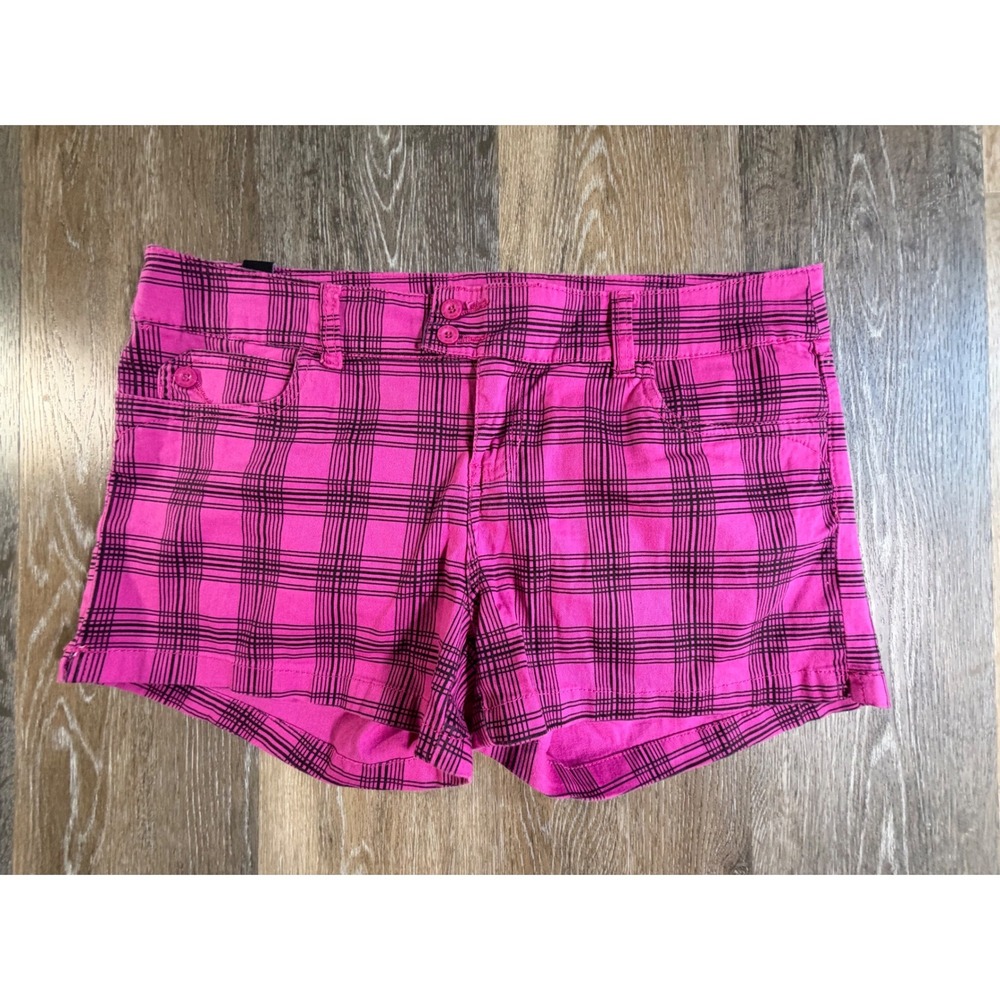 YMI Plaid Shorts Women 15 Pink Black Checkered Low Rise Y2K Punk Grunge 5717